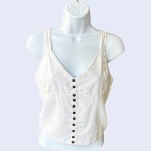 Love Notes Cotton Gauze Button Front Cami Tank Top White Smocked Back M